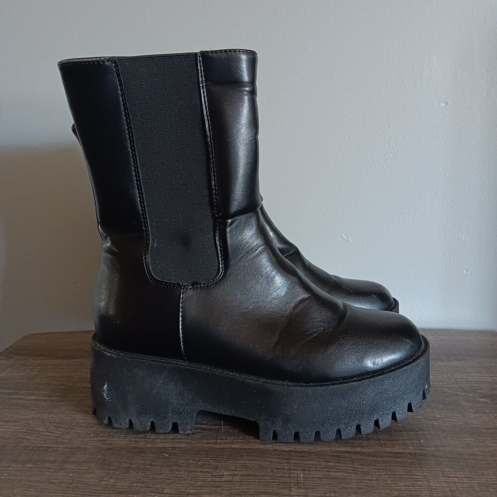 Rouge Helium Women Black Lande Platform Slip On Zip Biker Boots Size 8 - Picture 2 of 9